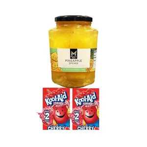 Viral Pineapple Spears with Cherry Kool-Aid Mix - 1 Jar of Pineapple Spears, 2 Kool-Aid Drink Mix Packets