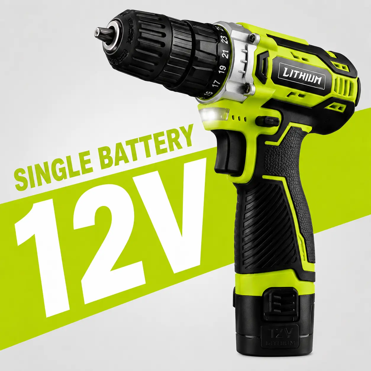 12V Cordless Drill Driver Kit with Single Battery and Charger, 23+1 Torque Settings, LED Work Light, Drill Bits, Driver Bits and Flexible Shaft for Home DIY and Furniture Assembly