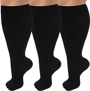 3 Pairs of Plus Size Compression Socks - Solid Color, Thermal, Comfortable 15-20mmHg Circulation, Ideal for Running, Cycling