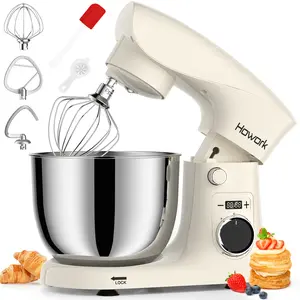 （live）HOWORK 5-Quart 10-Speed Tilt-Head Electric Stand Mixer with 3-in-1 Attachments for Baking & Daily Use, Stainless Steel Mixing Bowl, Dough Hook, Whisk & Flat Beater, Food Mixer for Home Bakers
