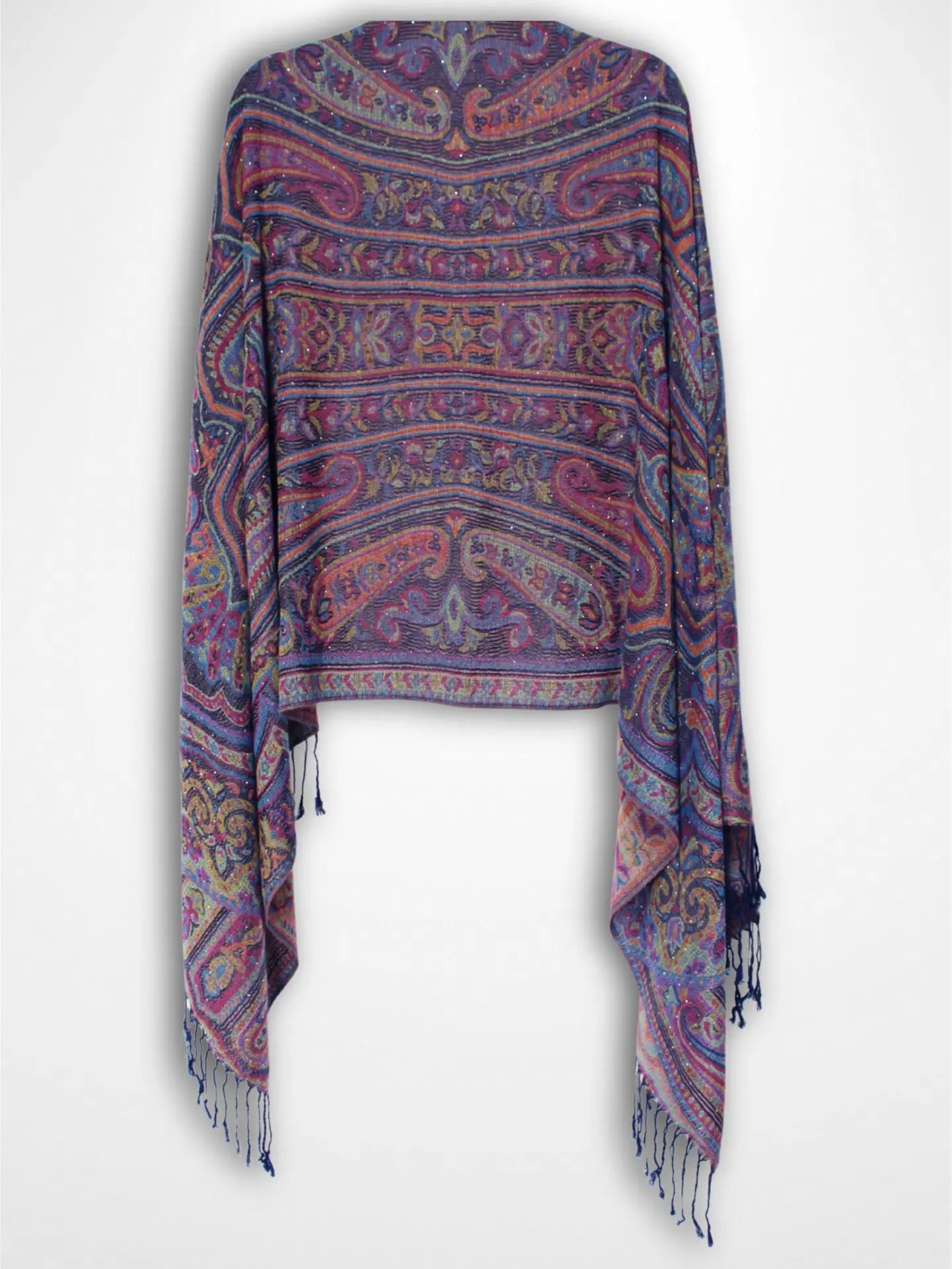 Navy Blue Multi-Color Rhinestone Pashmina Shawl