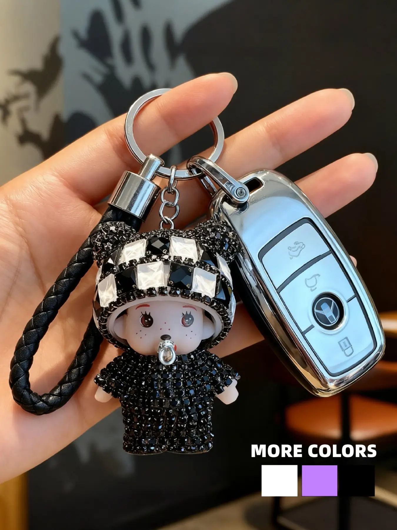 Handmade Resin Keychain Doll with Imitation Diamonds, Luxurious Sparkling Backpack Accessory, Keychain for Bags, Multifunctional Car Decor, Unique Design, Valentine's Day, lovers, Key Chain Cute, Gift Keychain