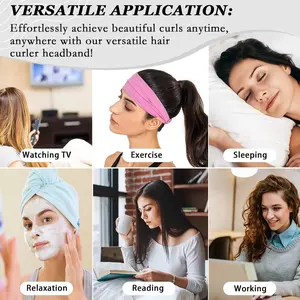 No Heat Curling Rod Headband, Overnight Velour Hair Curls Roller Wrap for Women with Long Hair - Black