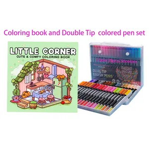 Coloring book and Double Tip colored pen set, (Little Corner: Coloring Book for Adults and Teens, Super Cute Designs of Cozy, Hygge Spaces for Relaxation (Cozy Spaces Coloring)，36 double-headed colored pens (36 colors)) ,for Boy ，Girl，Adults，Fun gift