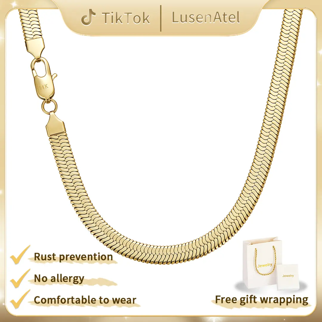 [2026 New Upgrade] 14K Gold Blade Chain Necklace | Sleek Flat Link Design | Mirror Shine Finish | No Tarnish, No Fade | Minimal Street Jewelry