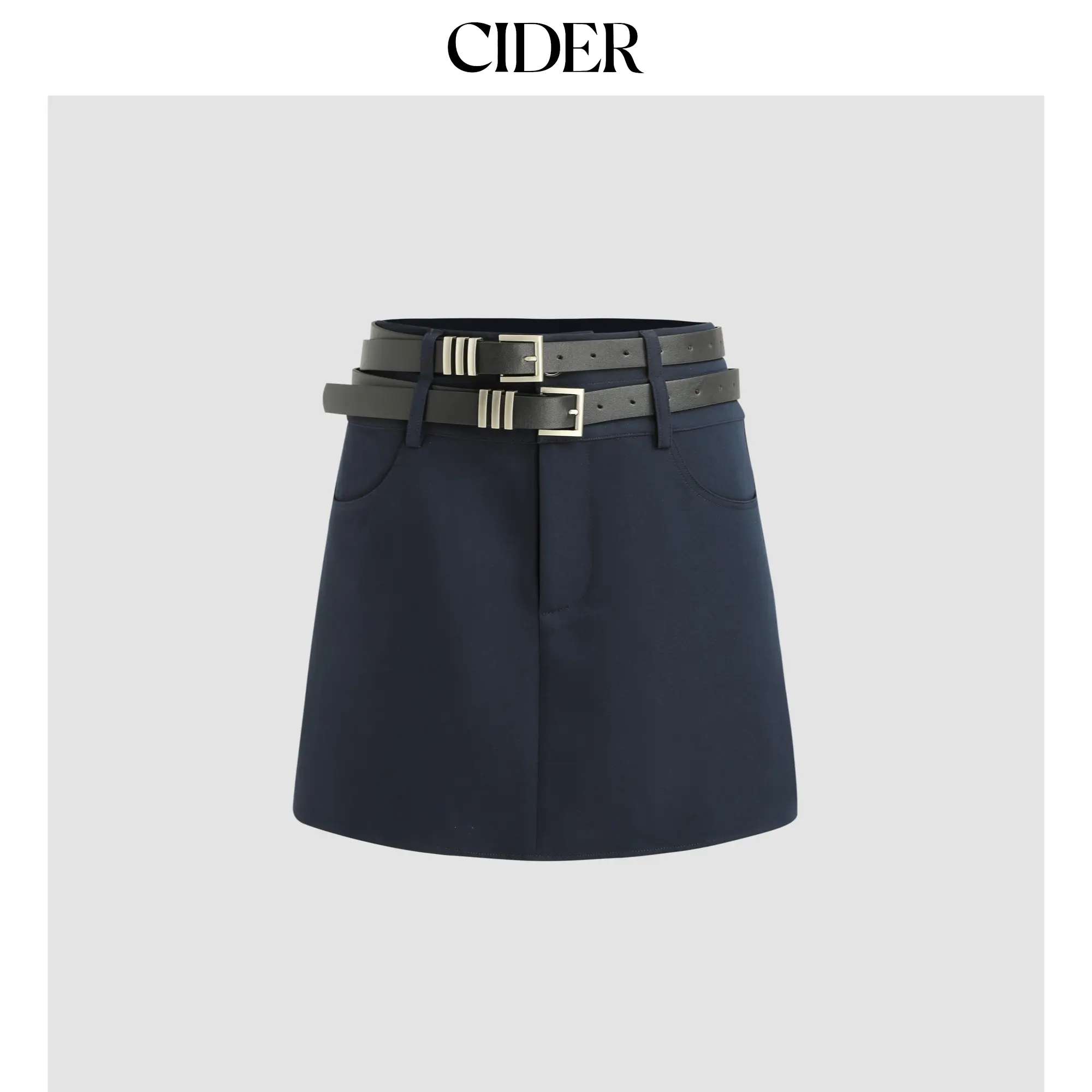 Cider Women's Basic Woven Elastane Double-Belted Above-the-Knee Short Skirt (Sizes 0-10)