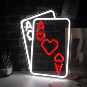 Red Poker Neon Sign, a USB-powered, dimmable LED light-up sign, Decorative Neon Light, perfect as a wall decor for men, perfect for modern mood lighting, Atmosphere Lighting, playing card decorations, and man cave lights.