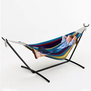 Indoor/Outdoor Camping Double 2 Person Hammock With Foldable Steel Stand, Standing Hammock with Carry Bag, 450Lbs Weight Capacity for Garden Beach