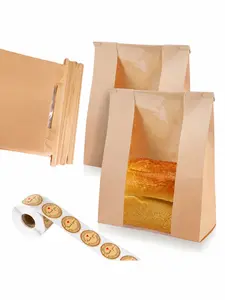 Independence Day Sourdough Bread Bags, 100pcs 14"x8.3"x3.5", Large Transparent Bags with Tin Strip, 500pcs Seal Stickers, Bakeware