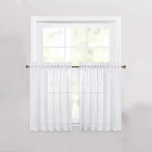 Sheer White Tier Curtains 24 Inch Length, Small Window Curtains Treatment for Kitchen/Bathroom/Living Room/Cafe/Basement, Short Voile Curtain Tiers 36in x 24in, Rod Pocket, 2 PCS