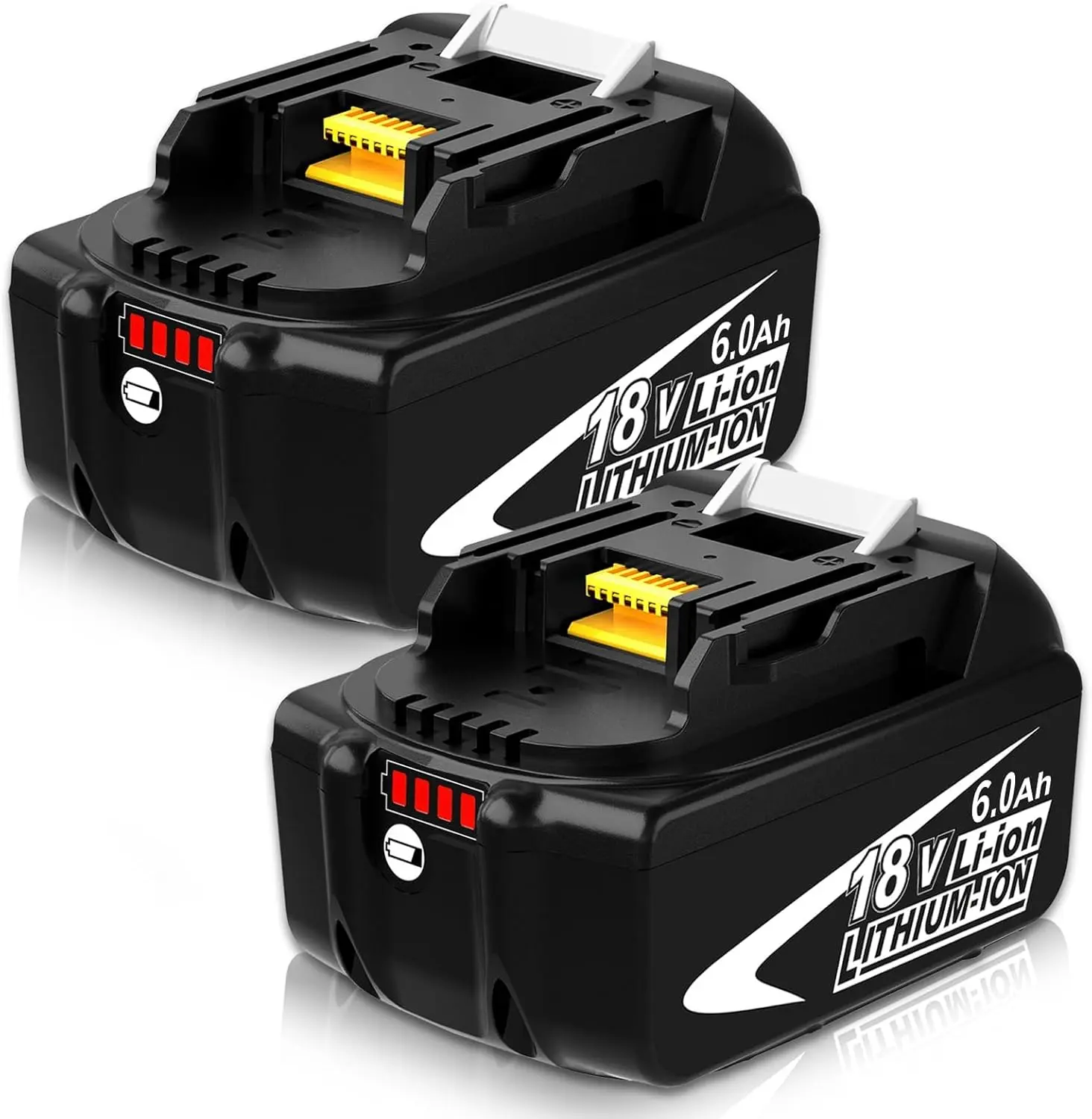 2-Pack BL1860B 18V 6.0Ah Lithium High Capacity Replacement Battery with LED Indicator, Compatible with 18V Lithium-Ion BL1860 Cordless Power Tools (White)