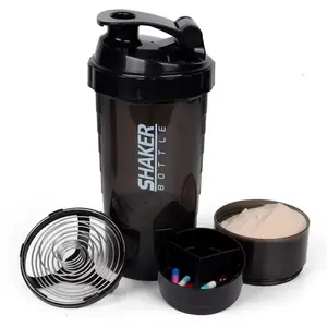 3 Layers Shaker Protein Bottle Powder Shake Cup Water Bottle Plastic Mixing Cup for Body Building Exercise Durable Leak-Resistant Gym Training