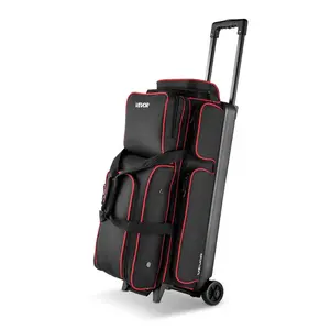 fathersdaygift VEVOR Bowling Ball Bag, 3 Ball Double Roller Bowling Bag with Wheels, Featuring a Separate Compartment for Shoes (Up To US Size 16) Oversized Accessory Pocket, Retractable Handle Extends to 41.34 in