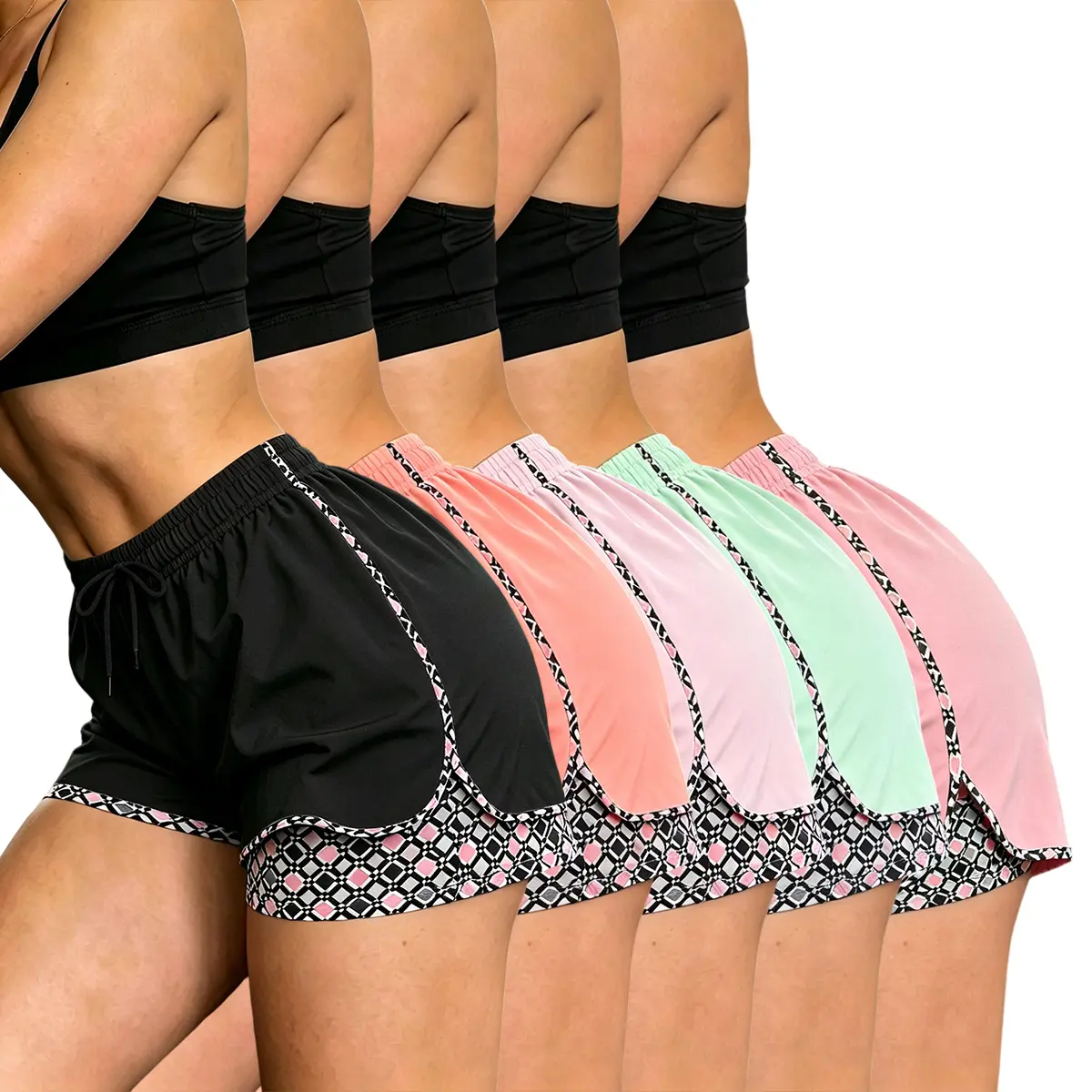 A set of five lightweight, breathable, quick-dry 2-in-1 athletic shorts. Perfect for gym workouts, yoga classes, outdoor travel, and everyday casual wear—an excellent gift choice for women.