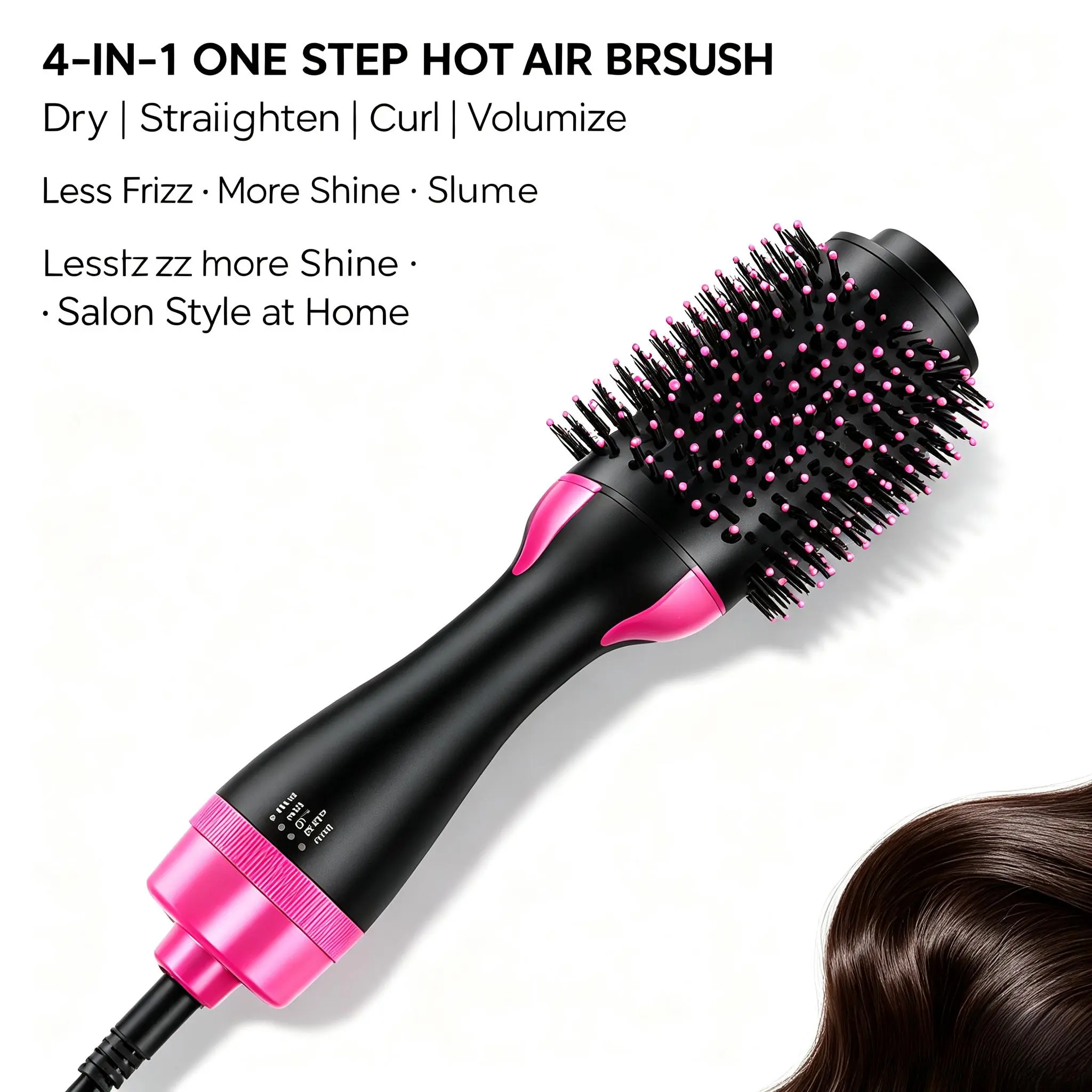 4-in-1 Multifunctional Hot Air Brush Hair Dryer - All-in-1 Hair Straightening, Curling, Volumizing Styling Tool for At-Home Salon Blowouts, Black & Pink Options