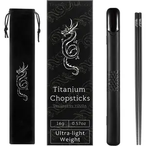 TITANIUM Chopsticks 1 Pairs with Black Carrying Case Ultralight and  Chopsticks for Camping, Home, Travel