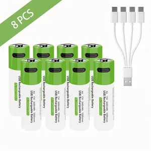 Rechargeable AA Lithium Battery, 1.5V High Capacity 1733mAh/2600mWh, 1.5 Hour Fast Charge, 1200 Cycles, with USB Type-C Cable, Constant Output, Portable Charger