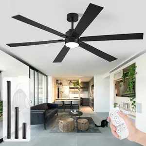 66" Modern Industrial Ceiling Fan with LED Light - 6-Blade Modern Design, Reversible DC Motor, 6-Speed Remote Control, Ideal for Large Rooms, Bedroom, Kitchen, Living Room - Energy-Efficient Air Circulation & Lighting System
