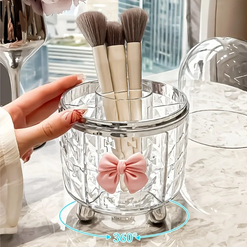 High-End Transparent 2-Piece Plastic Beauty Organizer Set - Base + Lid, 360° Smooth Rotating Dustproof Box, No-Installation Multifunctional Vanity Organization Storage for Makeup Enthusiasts, Bedroom & Bathroom Vanity Routines, Rotating Box