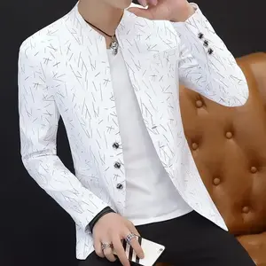 Men's printed small suit men's Korean style slim stand collar Zhongshan suit casual suit thin jacket youth,comfortwear mensfashion summerfashion