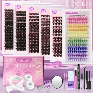 DYCKO 6 Pack Eyelash Extensions Kit Lash Cluster - 5 Curls (30D-100D) & Multicolor Lash Set, Reusable Volume Eyelashes with 11 Tools (Glue, Remover, Tweezers, Mirror, Applicator) for Daily/Party/Stage, All-in-One for Beginners to Pros