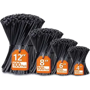 Cable tie combination set (4 inches+6 inches+8 inches+12 inches) -400 pieces set, black cable tie, UV resistant durable cable tie strap
