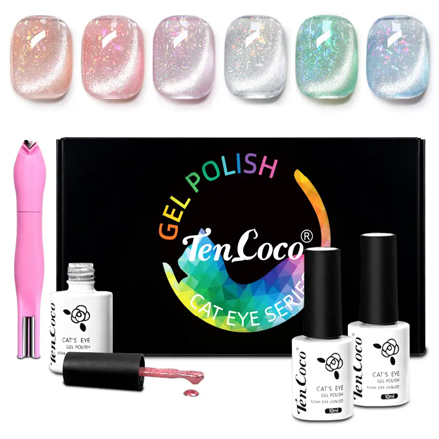 TenCoCo 9D Cat Eye Gel Nail Polish Kit, 6 Colors Galaxy Series 10ml Soak Off UV Gel for Nail Art, Manicure Set with 3-in-1 Magnet for Women, Gelnails