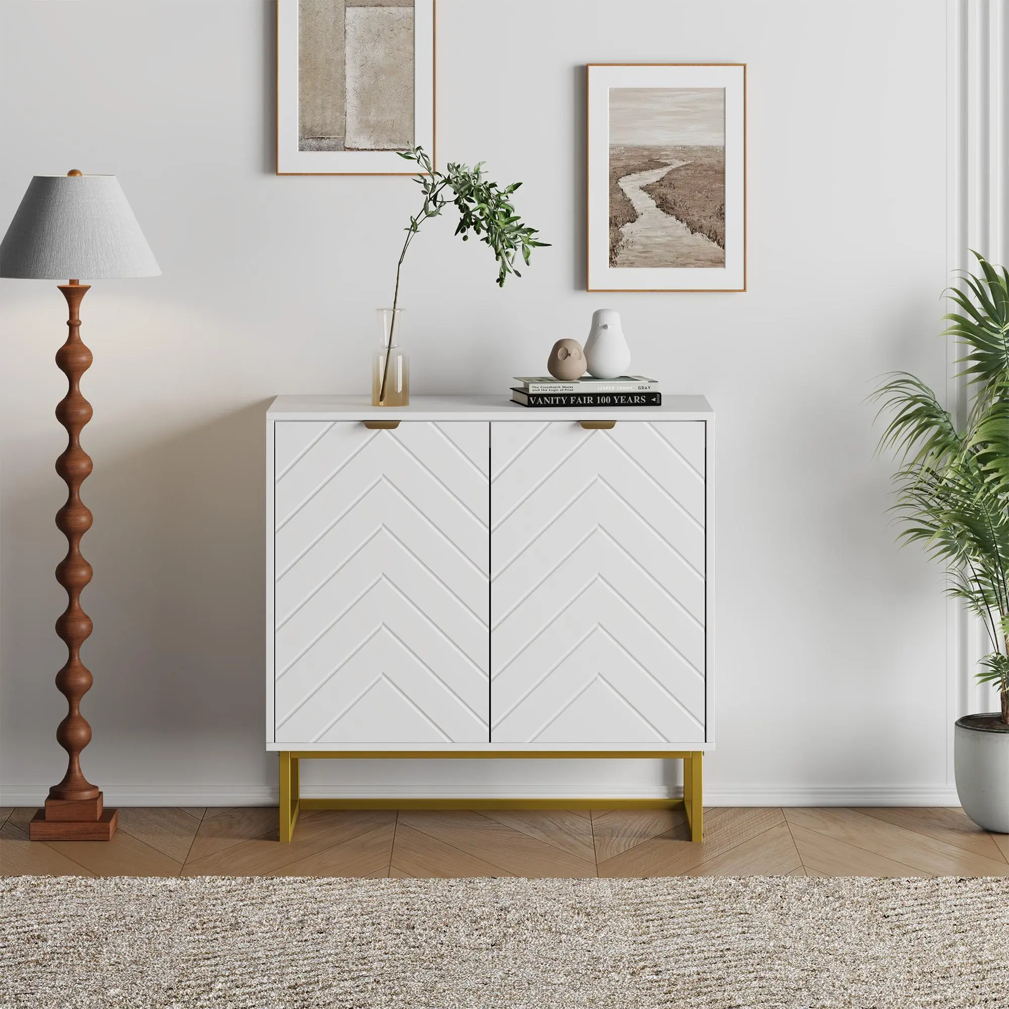 Modern Buffet Sideboard with 2 Doors and Shelf Wood Credenza Console Cabinet White