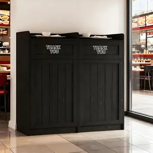 80 Gallon Double Wooden Kitchen Base Cabinet (Trash Organizer) with Tray Holder, Commercial Kitchen Use