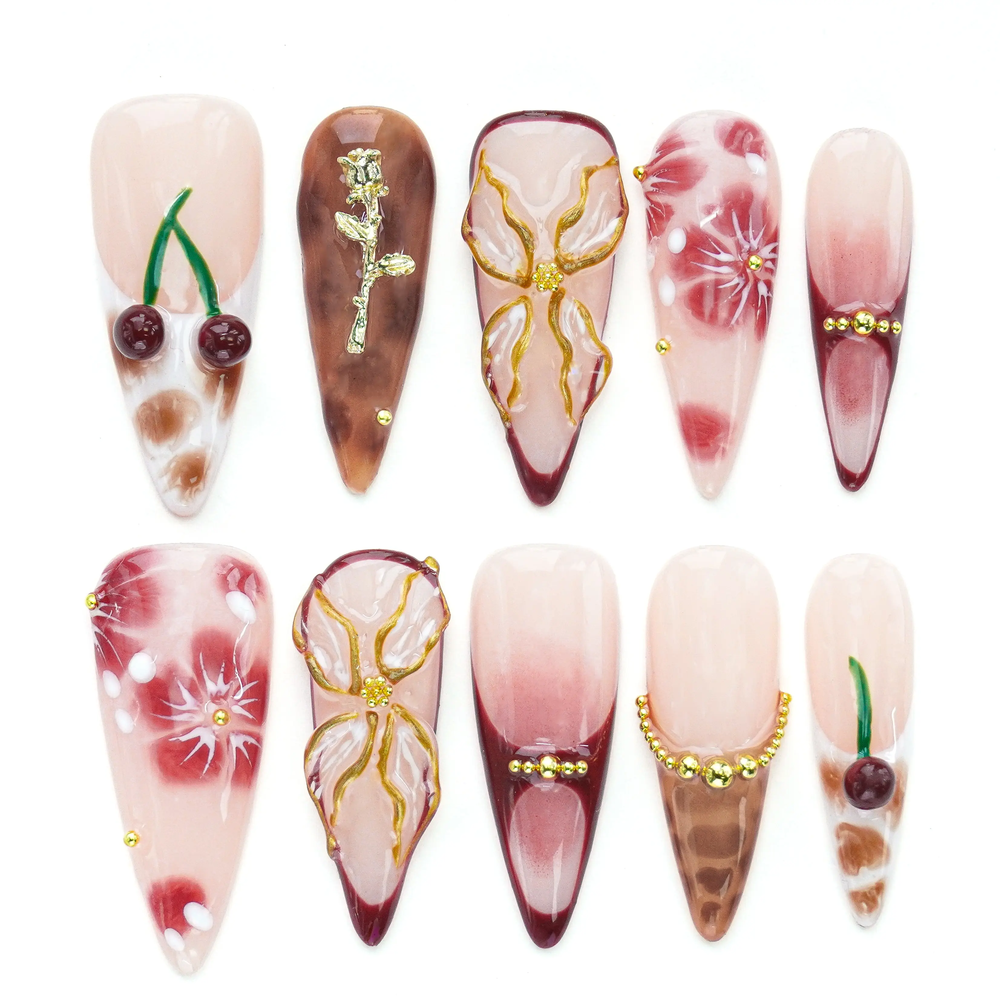 Handmade 3D Stiletto Press-On Nails, Stylish Gel Acrylic Nail Kit with Glue for a Long-Lasting, Reusable At-Home Manicure, Stylish Acrylic Nails, Easy Nail Art