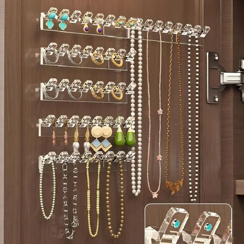 Ear Ring Necklace Stand with 48-Hole Hook Organizer, Multifunctional Jewelry Storage Tower, Jewelry Storage Unit for Earrings Necklaces Rings, Adhesive Hooks Included