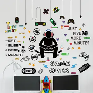 Game Room Decorative Wall Sticker, Wall Art Stickers, 6pcs/set Ramadan Removable Self-adhesive Game Controller Boy Pattern Wall Decal, Graphic Decal for Home Decor, Interior Wall Decor, Ramadan Gifts Ornaments for Kids, Home Essentials