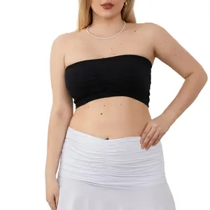 Women Chest Wrap Bra, Solid Color Crop Removable Padded Top, Stretchy Seamless Bandeau Tube Wild Fashion Tops