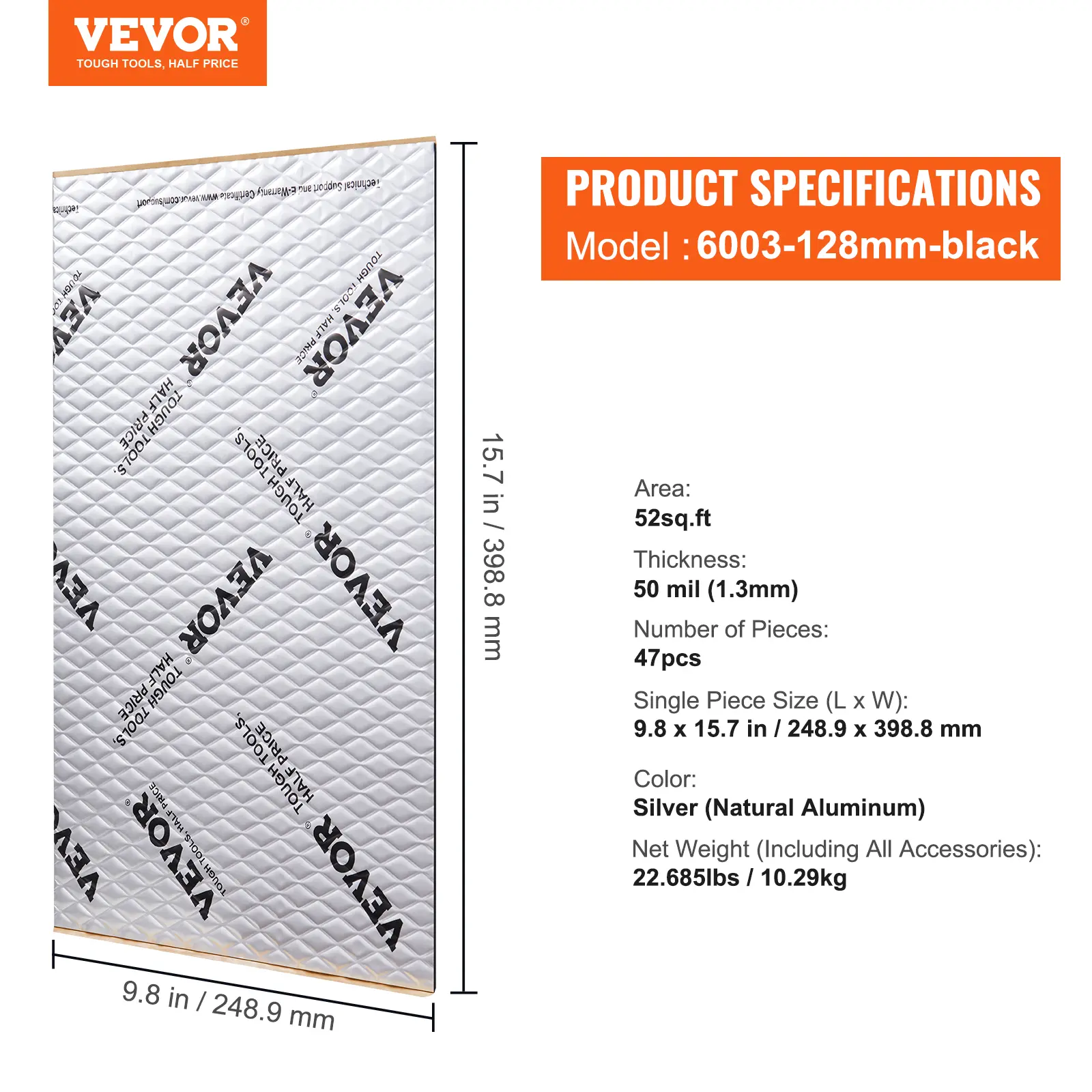 【summerfinds】VEVOR Car Sound Deadening Mat, 50 mil 52 sqft Car Sound Dampening Material, Butyl Automotive Sound Deadener, Noise Insulation and Vibration Dampening Material for Car