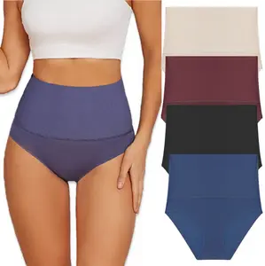 FINETOO Unite Store 4Pcs  Seamless Womenswear High Waist Breathable Lingerie Briefs Basic  Underpants Ladies Minimalist Stretch Smooth Panties