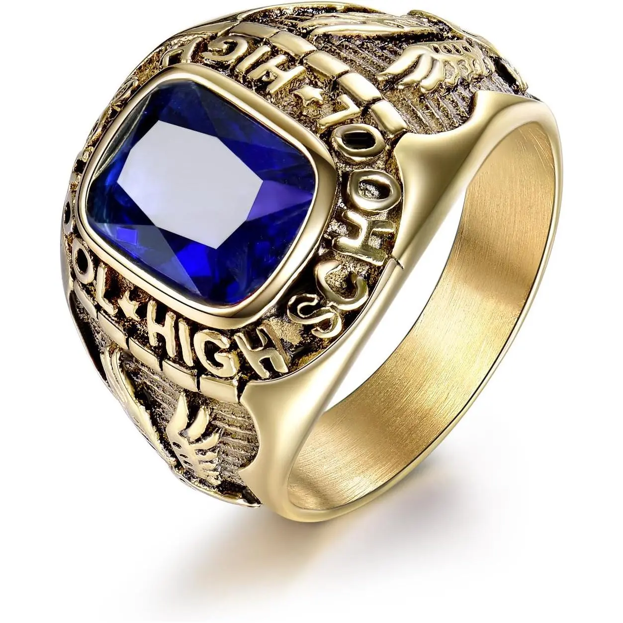Men's Stainless Steel Ring with Sapphire Color Cubic Zirconia, High Polished Statement Jewelry with Exquisite Workmanship, Tarnish Resistant for Daily Wear, Sizes 8-15