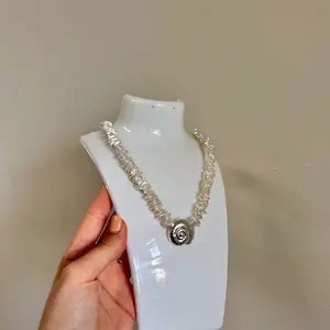 Silver Shell Charm Necklace with Mother-of-Pearl Beads