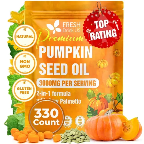 330 Premium Pumpkin Seed Oil Softgels with Saw Palmetto, | Cold-Pressed, Non-GMO, Gluten-Free, Vegan, (New Package)