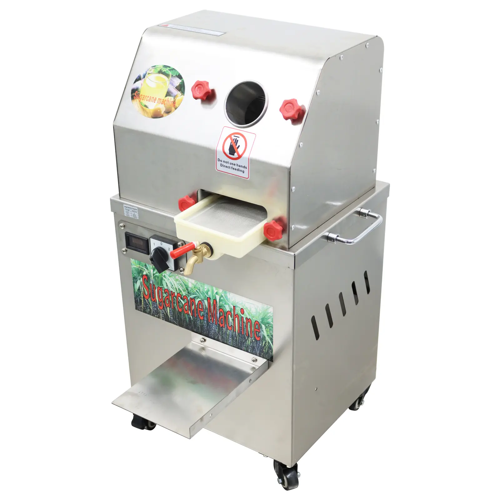 YOKOMA 24V DC & 110V AC Dual Voltage Electric Sugarcane Juice Extractor, Commercial Sugar Cane Juicer for Outdoor Stall & Juice Shop