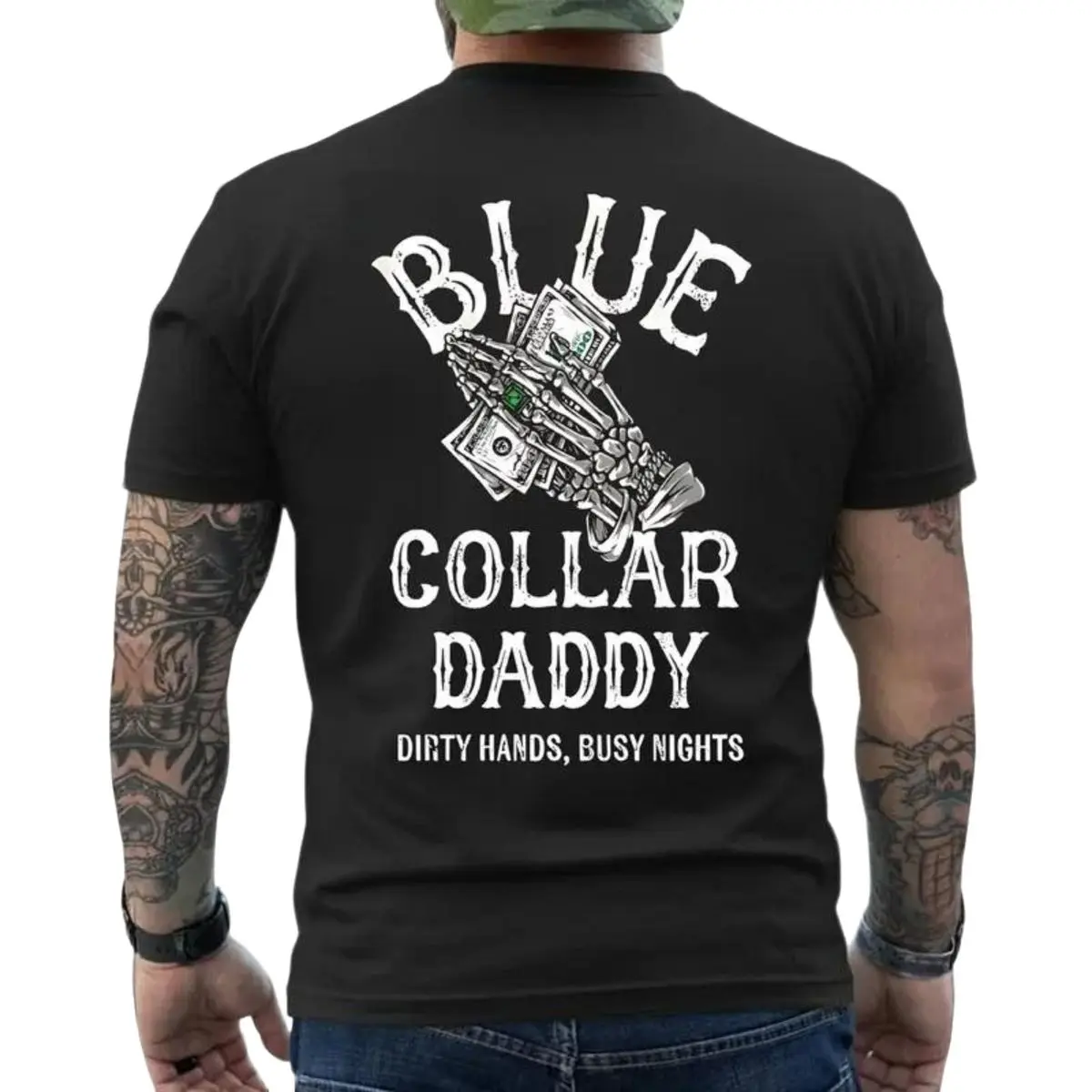 Blue Collar Daddy Printed Men's TShirt Hoodie Sweatshirt, Dirty Hands Busy Nights Shirt, Graphic Printed Tees, Work Motivations Shirt, Gift For Husband, Unisex Sweater Pullover Tee