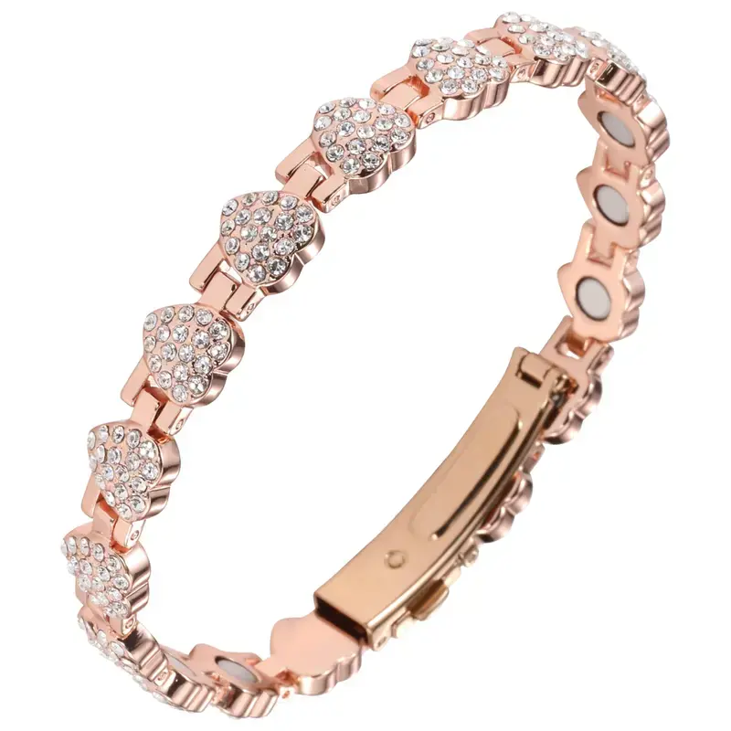 Women's Elegant Pure Copper Magnetic Bracelet - 3800 Gauss Ultra Strength Magnets, Sparkling Cubic Zirconia, Adjustable Charm Bangle, 7.48-9.45 in Fit, Casual Daily Wear, Heart-Forward Costume Jewelry, Bling Effect, All Seasons Arm Candy Accessory, 7.48-9