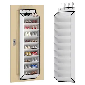 10-Tier Wall-Mounted Hanging Shoe Organizer Racks, Large Deep Pockets, Metal Hooks, Fits 20 Pairs, Ideal for Closet, Dorm, Sports Shoes Storage