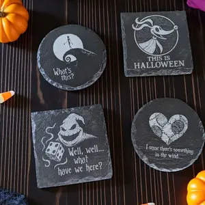Halloween Themed Drink Coasters with Iconic Quotes & Designs