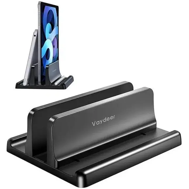 Vaydeer 3-in-1 Adjustable Plastic Vertical Laptop Stand Holder - Space-Saving Desktop Dock, Office Accessories, Office Gadgets, Thoughtful Gift for Up to 17.3 in Laptops (MacBook Pro/Air, HP, Dell, Microsoft Surface, Lenovo) (Black)