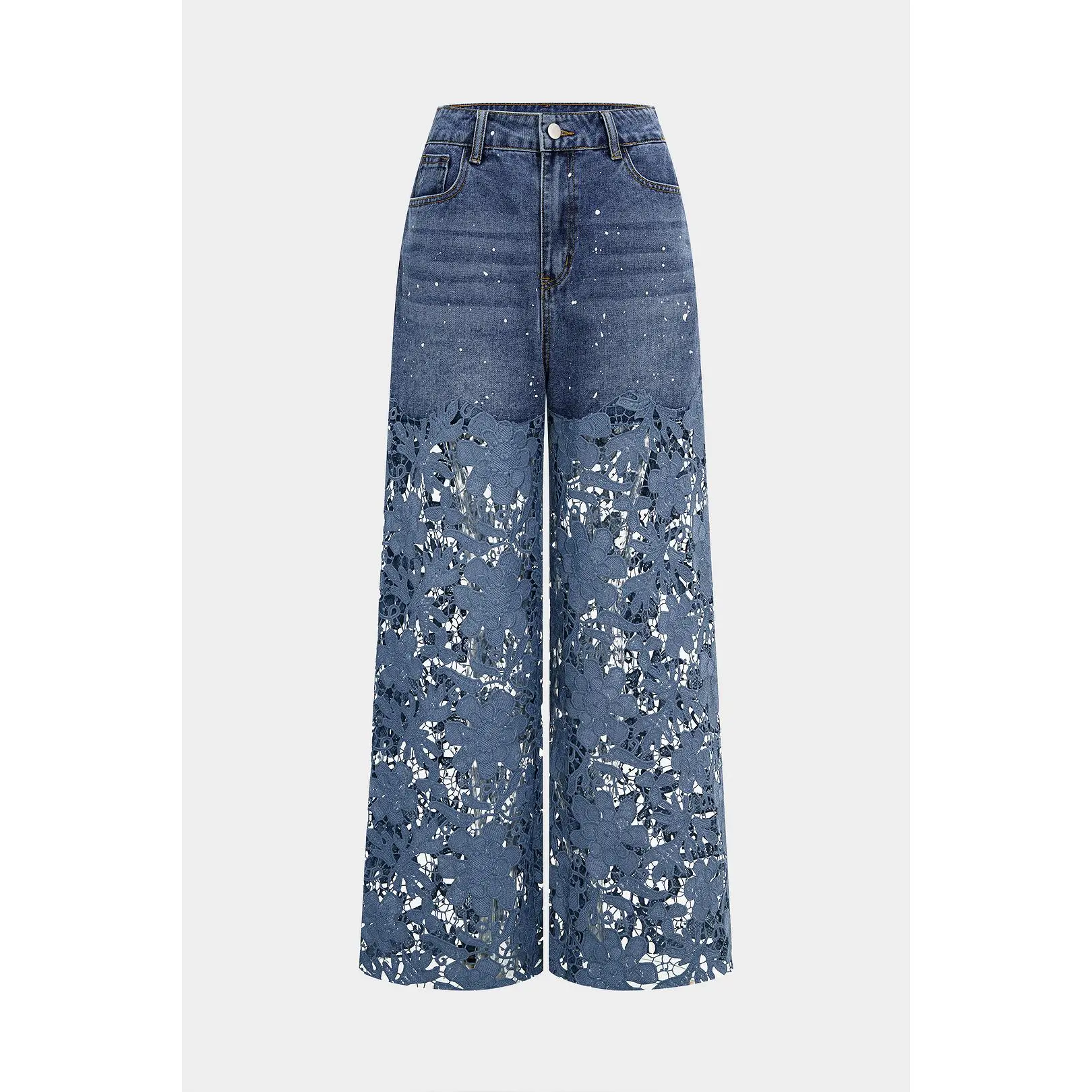 Lace Cut Out Patchwork Wide Leg Jeans