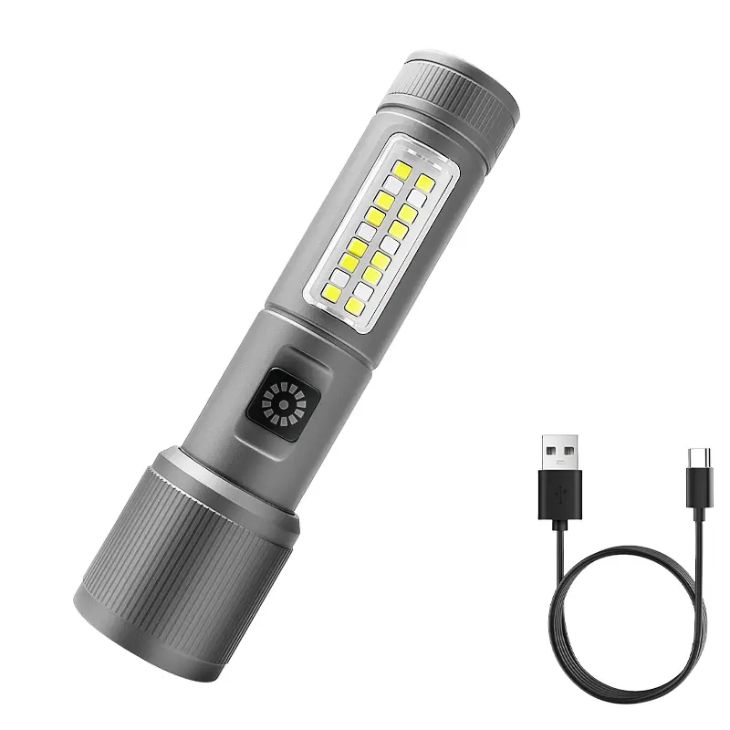 Rechargeable High-Lumens Handheld LED Emergency Flashlight Torch - Compact EDC Charging Torch with 6 Modes, Red Safety Light, Zoomable Floodlight-Spotlight, Waterproof for Home Improvement, Charging Torches, Compact Led Torches