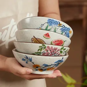 2pcs/4pcs Chinese Style High Temperature Resistant Ceramic Rice Bowls, Retro Household Ceramic Bowls, Durable Tableware for Daily Use