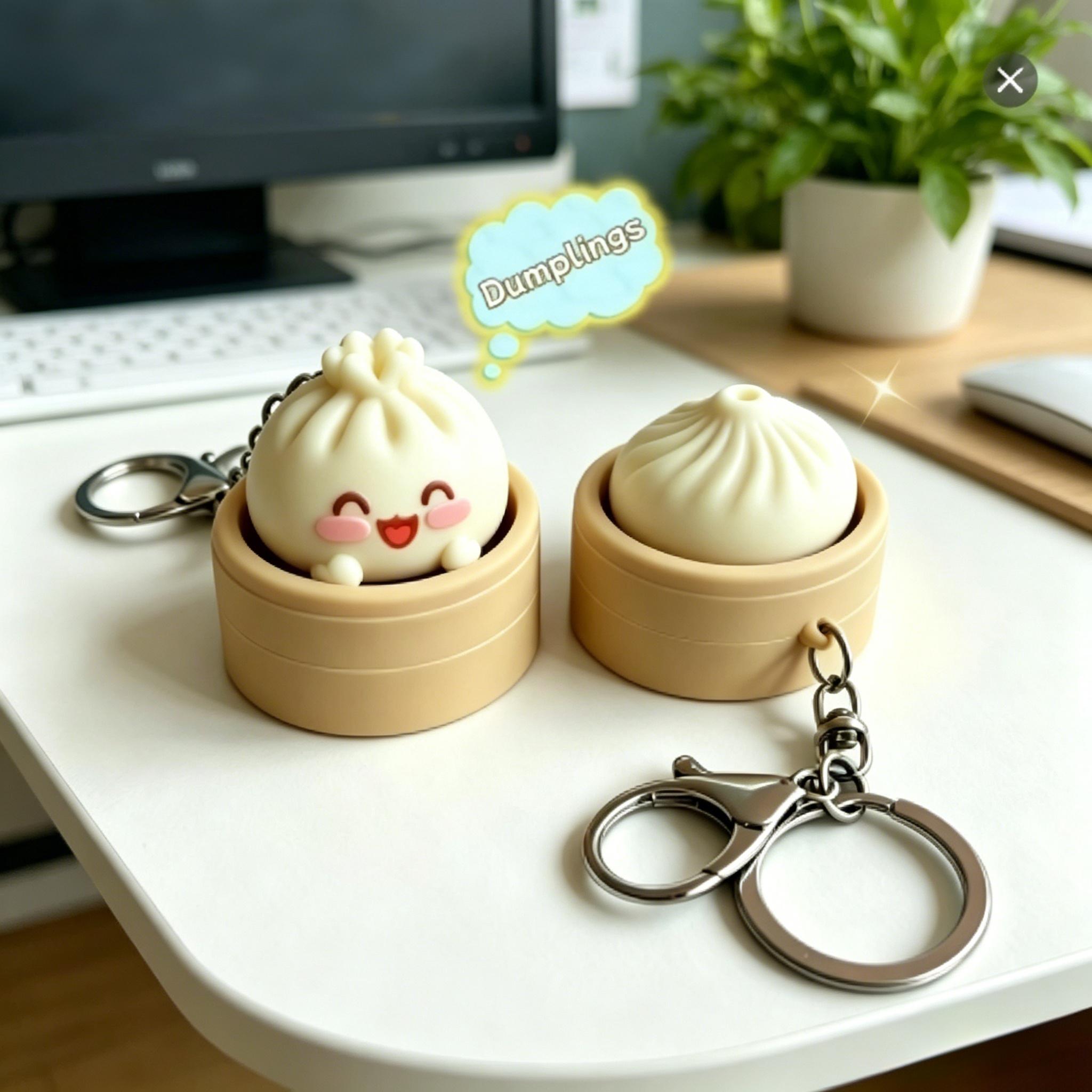 1pc Cute Mini Dumpling Keychain,  Stress Relief Toy