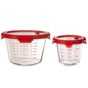 Genicook 2-Piece Borosilicate Glass Measuring Cup Set with Secure Snap Lids