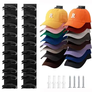 Wall-Mounted Hat Rack - Holds 20 Caps (Baseball/Hats), Adjustable Shelves with Adhesive/Screw-Mount, Space-Saving Vertical Organizer for Closet, Wardrobe, Gear Storage - Durable Plastic Cap Display Shelf Cap Organizer Storage dual mount new style  Decor